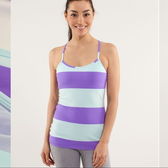 Lululemon Power Y Tank Top Luon Light Bold Stripe Power Purple Mint Green Size 8 - Picture 1 of 13